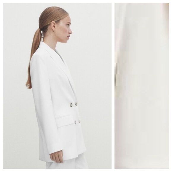 NWT. Massimo Dutti White Double-Breasted Blazer. Size 10. - Picture 2 of 12